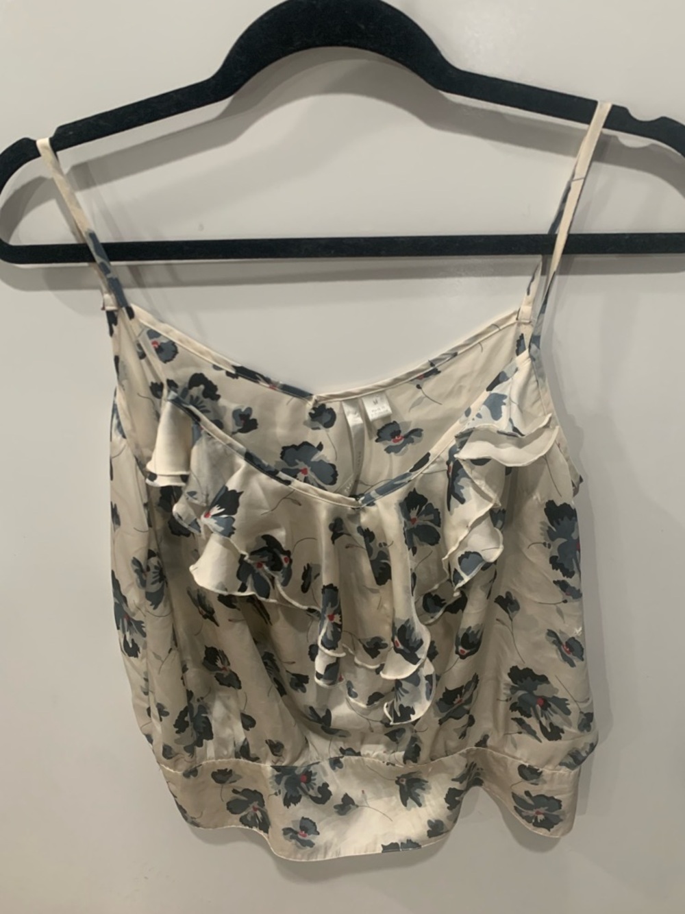 LC Lauren Conrad Cream Floral Ruffle Cami with Navy and Red Accents